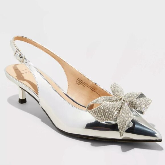 A New Day Women's Priscilla Rhinestone Bow Slingback Kitten Heels - Picture 1 of 3